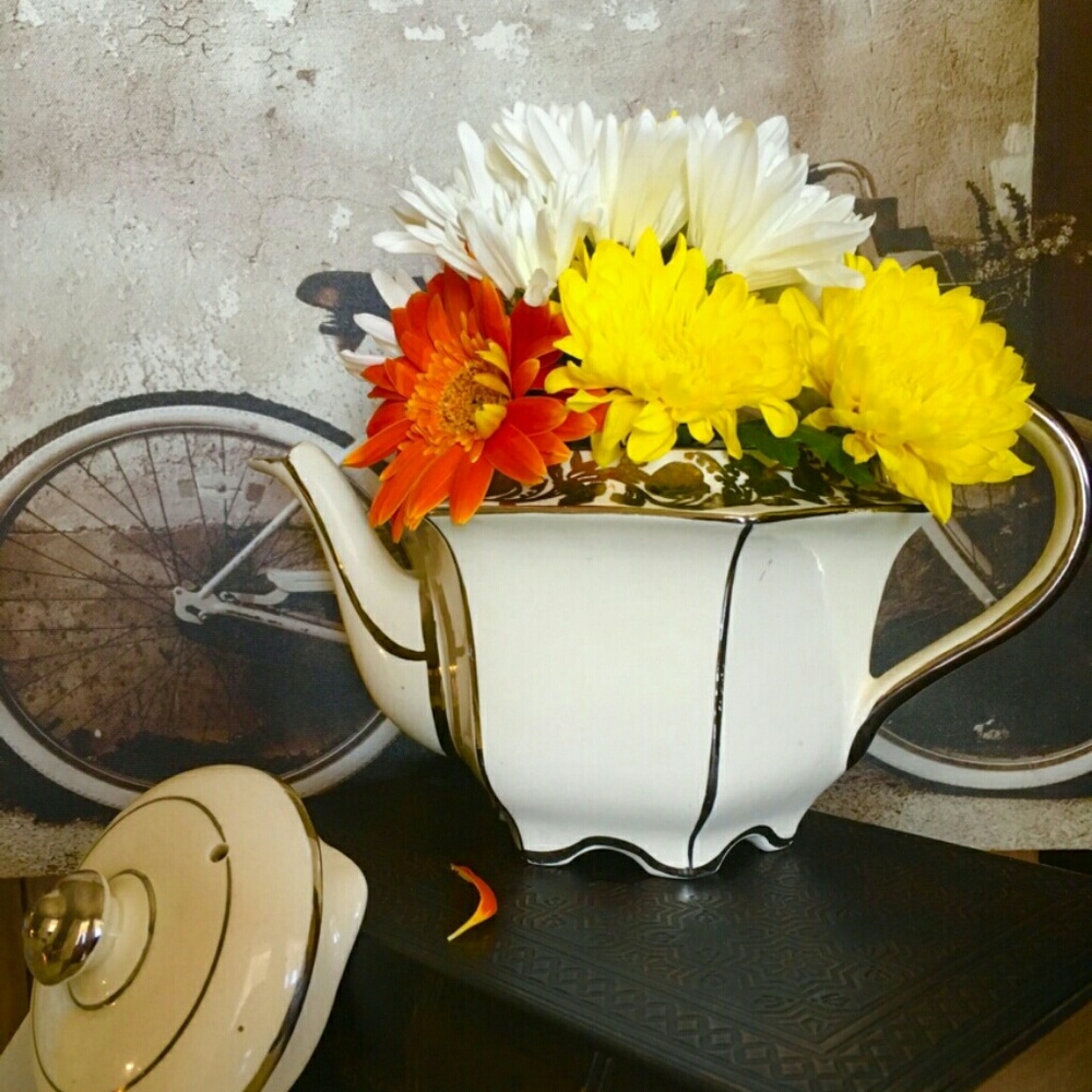 Vintage Sadler England Hexagon Teapot Silver1484